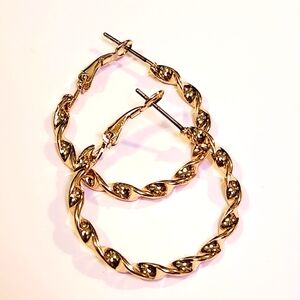 Elegant Twisted Gold Toned Hoop Earrings